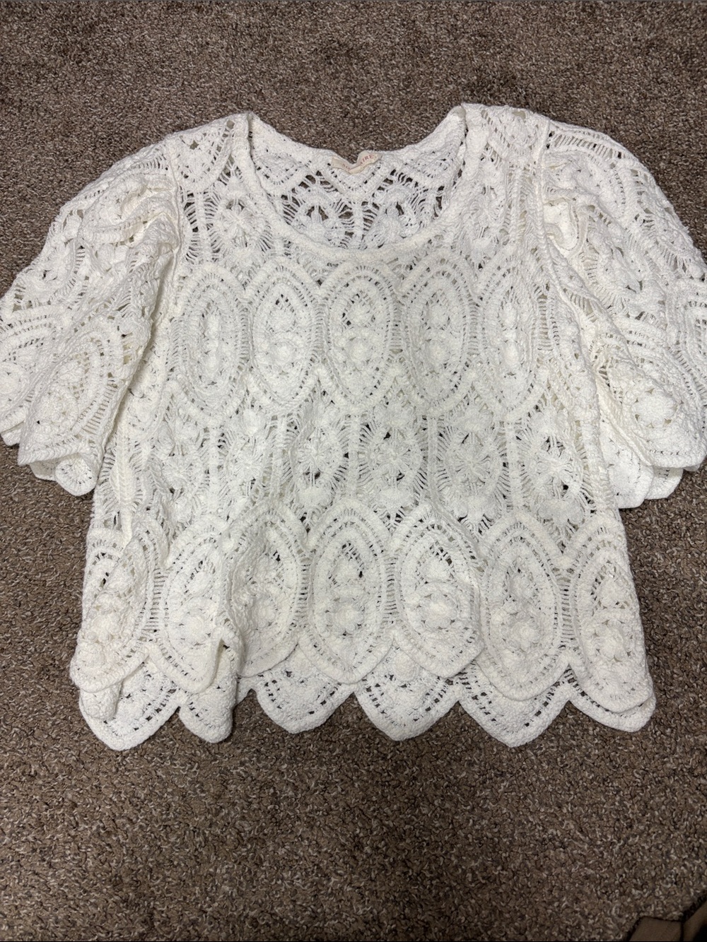 Women's Lace Crochet Short-Sleeve Top - White